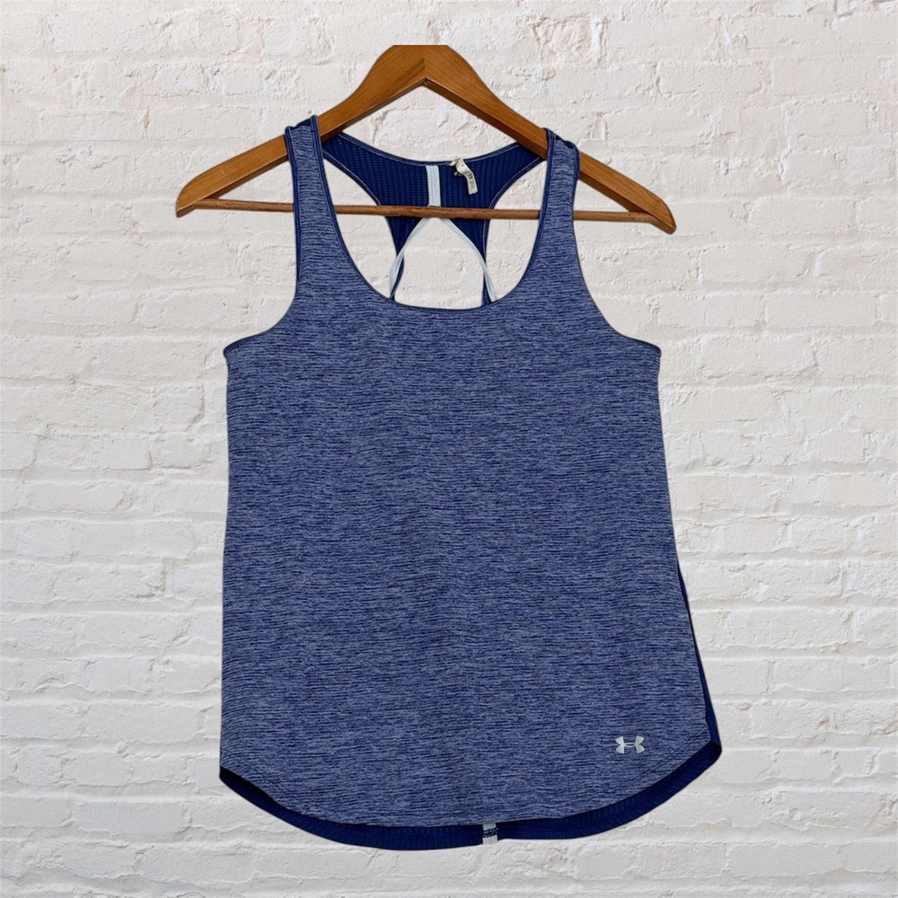 Under Armour HeatGear Racerback Tank Top Blue Space Dye Heather Womens XS